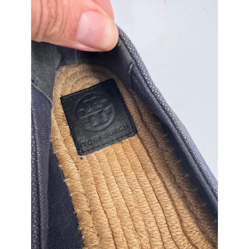 Tory Burch Weston Flat Espadrilles Women 8 Navy Blue Canvas Logo
